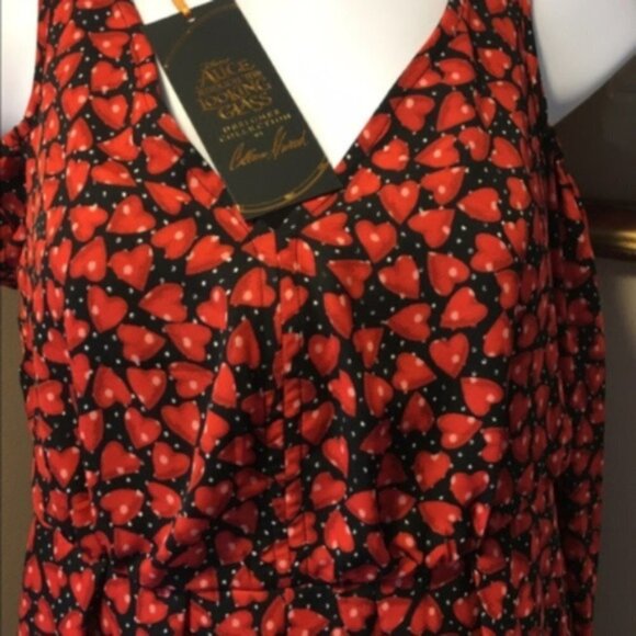 LC Lauren Conrad Womens Black Red Hearts Cold Shoulder Baby Doll Dress Sz XS New - Picture 5 of 8